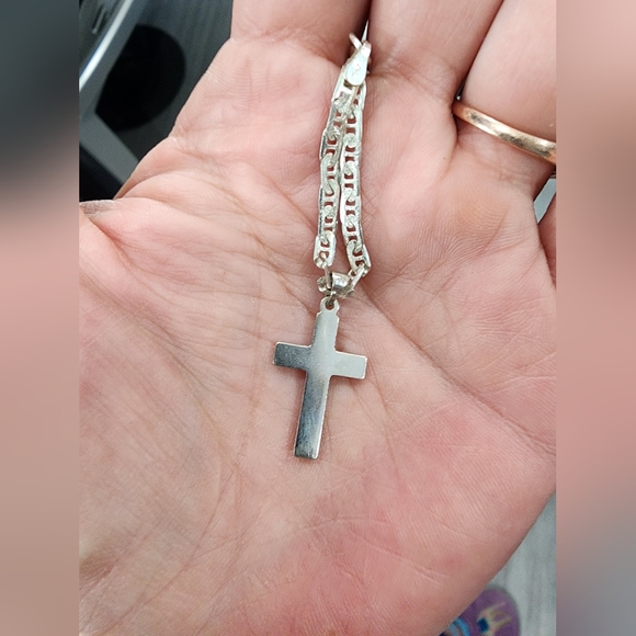 925 sterling diamond cut bracelet with removable 925 solid cross - Picture 2 of 8